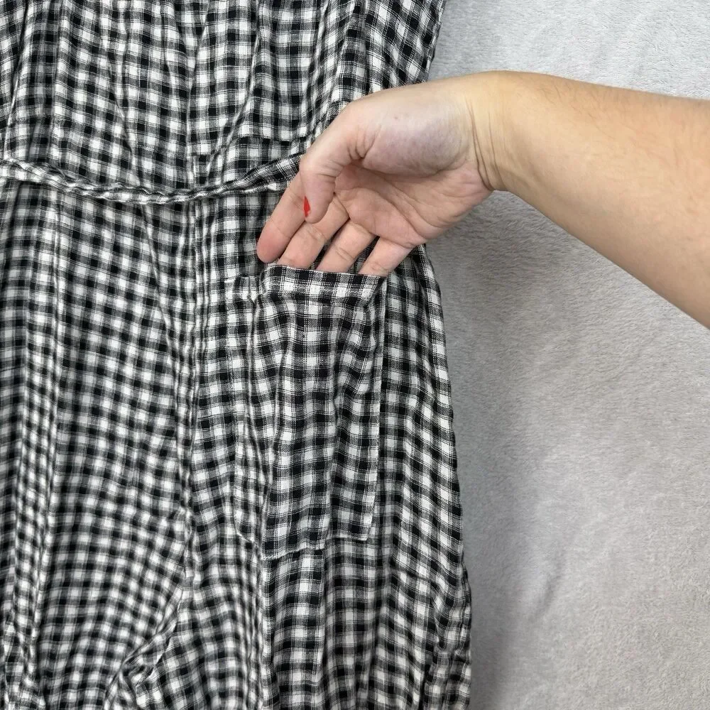 Quince 100% European Linen Square Neck Jumpsuit Large Khaki Black Gingham Preppy
